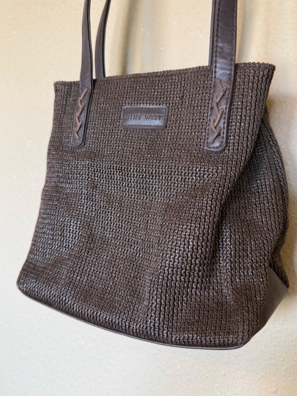 Vintage Nine West Chocolate Brown Woven Mini Tote Purse